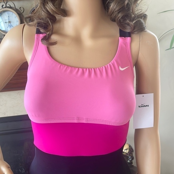 Brand New Nike Black & Pink Racerback One-Piece Sport Colorblock Swimsuit - Picture 4 of 14